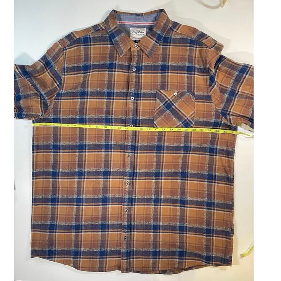 Flag & Anthem Plaid Flannel Shirt Sz 2XLT Tall Brown Blue Cotton Button Down - Picture 4 of 9